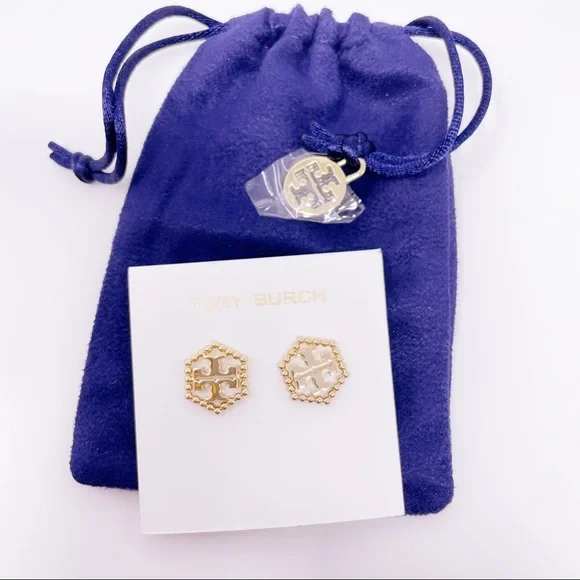 Milgrain Hex Stud Earrings - Picture 2 of 9